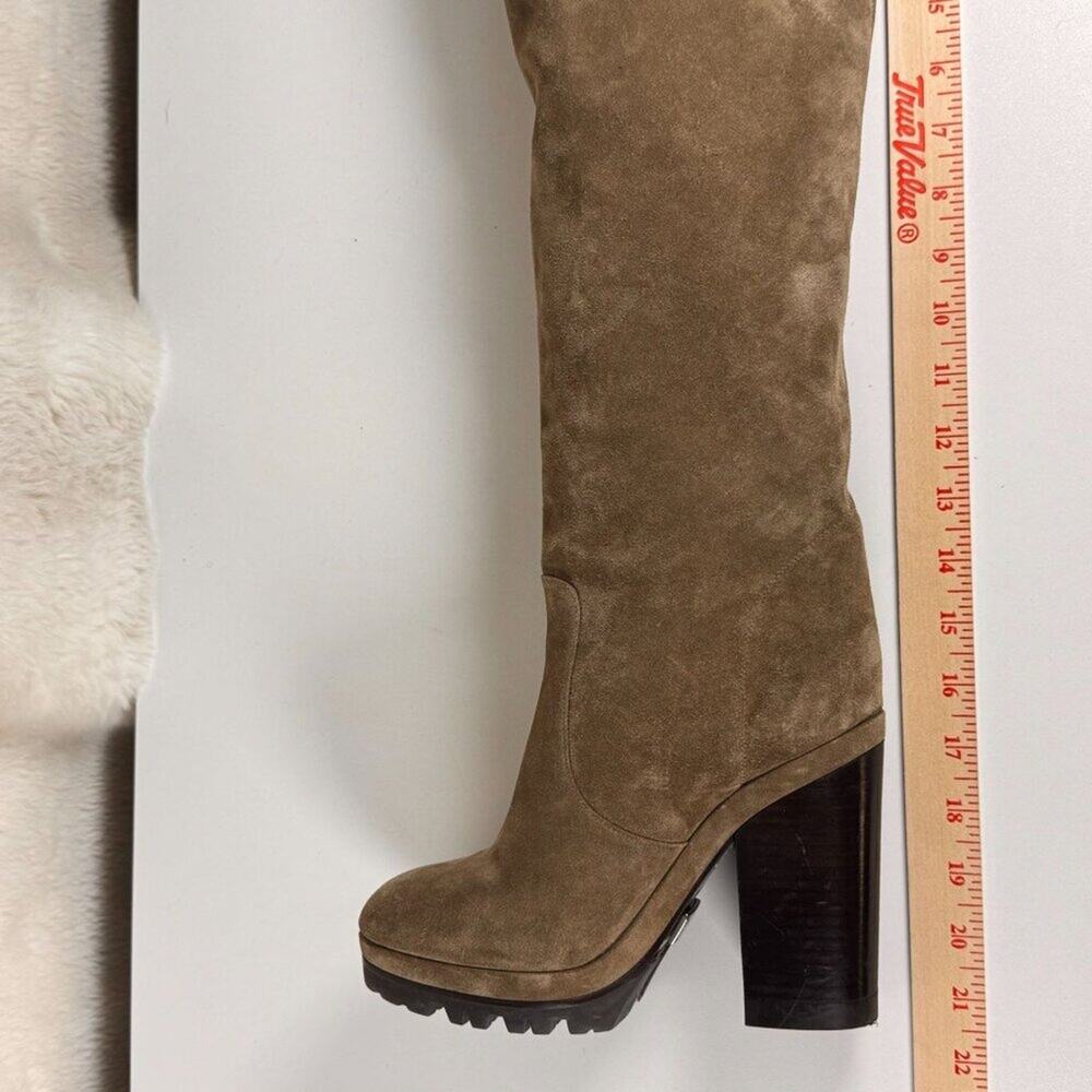 Michael Kors High Heel Platform Suede Knee High Boots With Rugged Sole - Picture 13 of 16
